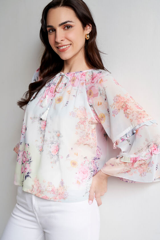 Multi Floral Flared Top, Multi Color, image 1